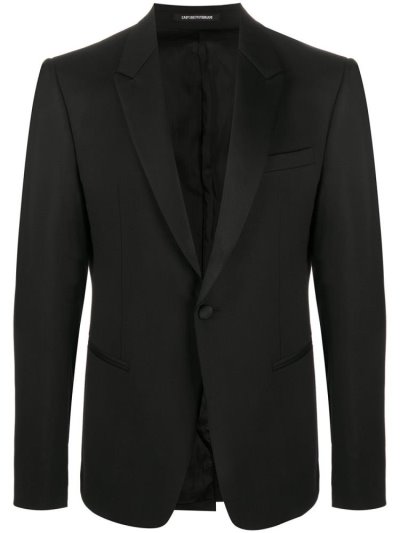 Black Armani Emporio Single Breasted Wool Suit Men's Jackets | UAE88008