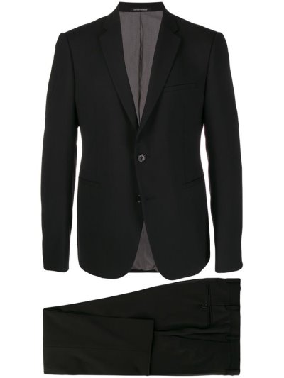 Black Armani Emporio Single Breasted Men's Suits | UAE98764