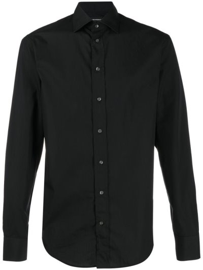 Black Armani Emporio Slim Fit Men's Shirts | UAE77807