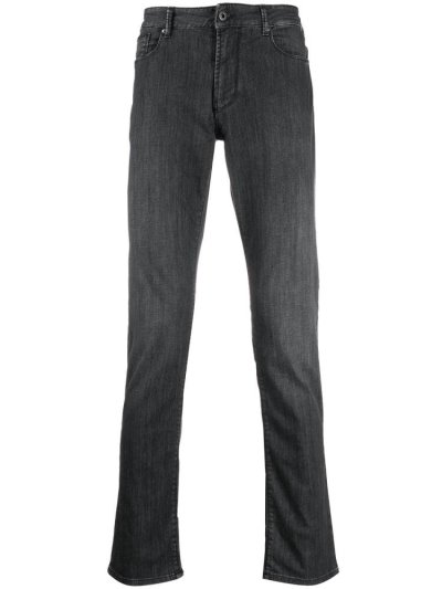Black Armani Emporio Slim Fit Men's Jeans | UAE85581