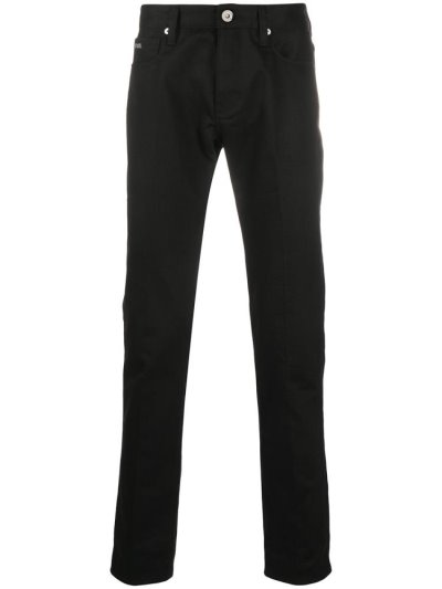 Black Armani Emporio Slim Fit Mid Rise Men's Jeans | UAE94729