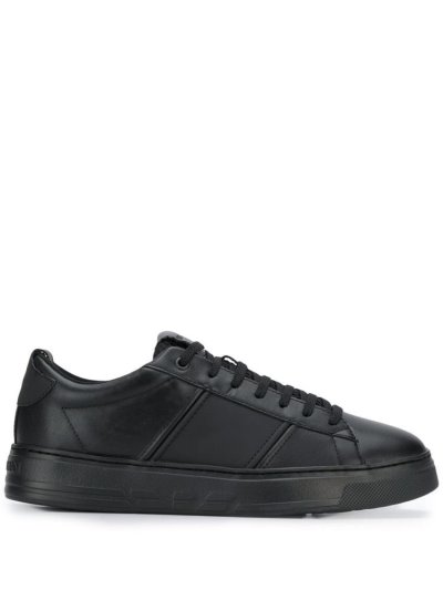 Black Armani Emporio Smooth Surface Men's Sneakers | UAE83018