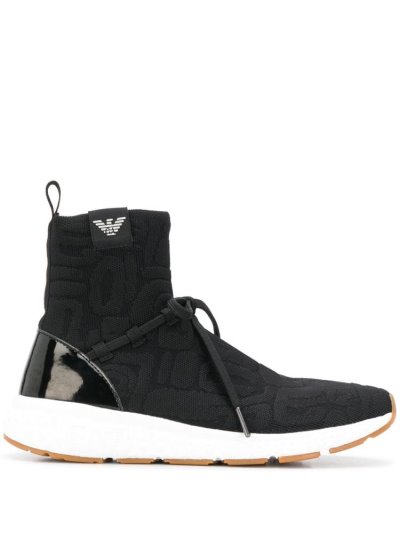 Black Armani Emporio Sock Liner Women's Sneakers | UAE07883