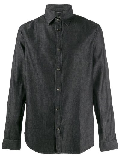 Black Armani Emporio Soft Denim Men's Shirts | UAE21217