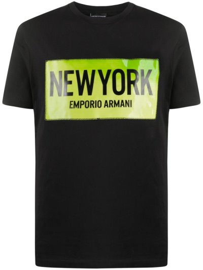 Black Armani Emporio Stitched Logo Men's T Shirts | UAE42550