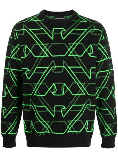 Black Armani Emporio Stitched Logo Men's Jumpers | UAE43022