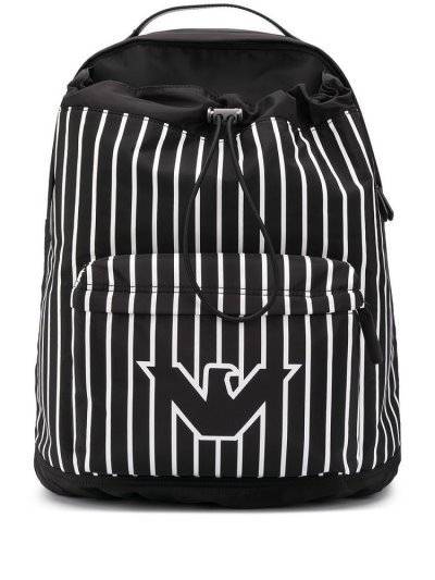 Black Armani Emporio Striped Logo Print Men's Backpacks | UAE06658