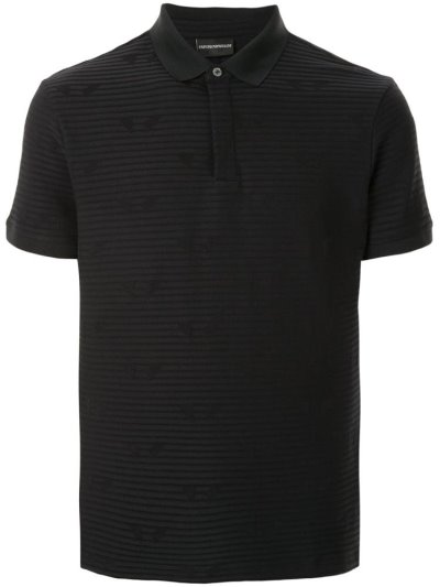 Black Armani Emporio Striped Men's Polo Shirts | UAE21456