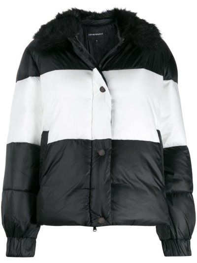 Black Armani Emporio Striped Padded Jacket Women's Jackets | UAE78096