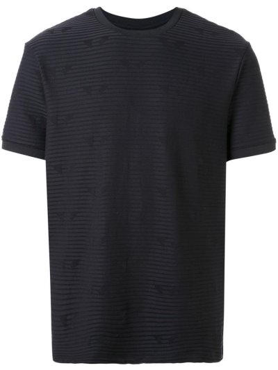 Black Armani Emporio Striped Pattern Men's T Shirts | UAE52110