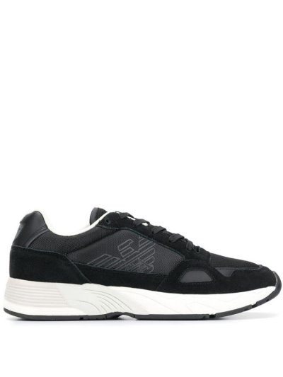 Black Armani Emporio Structured Men's Sneakers | UAE43948