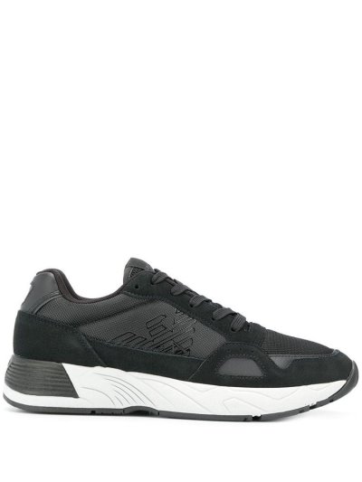 Black Armani Emporio Structured Men's Sneakers | UAE70557