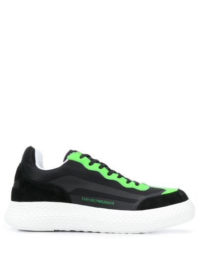 Black Armani Emporio Suede Panel Chunky Sole Neon Men's Sneakers | UAE64728
