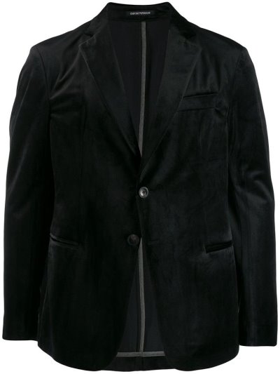 Black Armani Emporio Tailored Velvet Men's Blazers | UAE39428