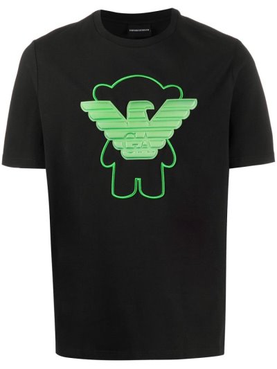 Black Armani Emporio Teddybear Logo Patch Men's T Shirts | UAE78914