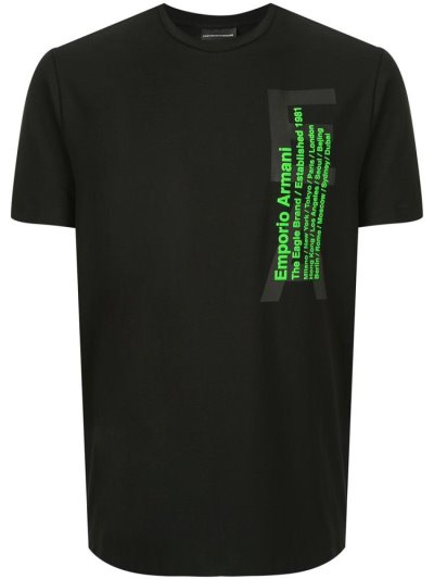 Black Armani Emporio Text Logo Print Men's T Shirts | UAE10190