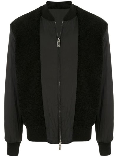 Black Armani Emporio Textured Colour Block Men's Bomber Jacket | UAE98855