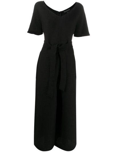 Black Armani Emporio Tie Waist V Neck Women's Jumpsuit | UAE24099