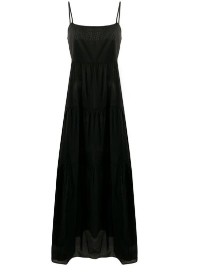 Black Armani Emporio Tiered Maxi Women's Dress | UAE63516