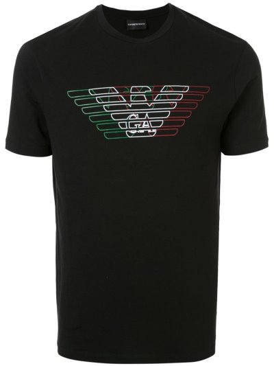Black Armani Emporio Tricolor Logo Print Men's T Shirts | UAE58559