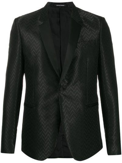 Black Armani Emporio Zigzag Pattern Men's Blazers | UAE69095