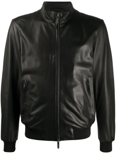 Black Armani Emporio Zipped Biker Jacket Men's Jackets | UAE94544