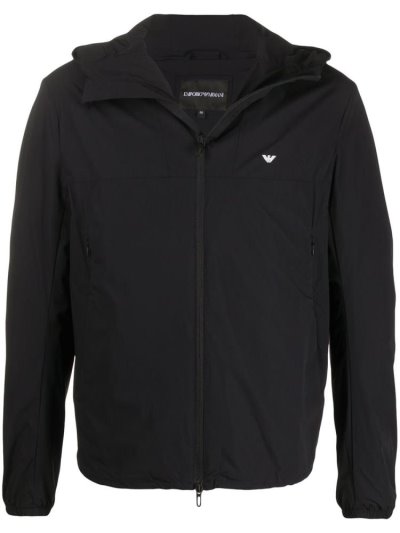 Black Armani Emporio Zipped Logo Men's Jackets | UAE52855