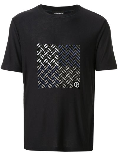 Black Giorgio Armani Chevron Logo Men's T Shirts | UAE35877