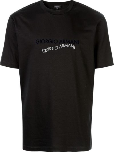 Black Giorgio Armani Contrast Logo Men's T Shirts | UAE48472