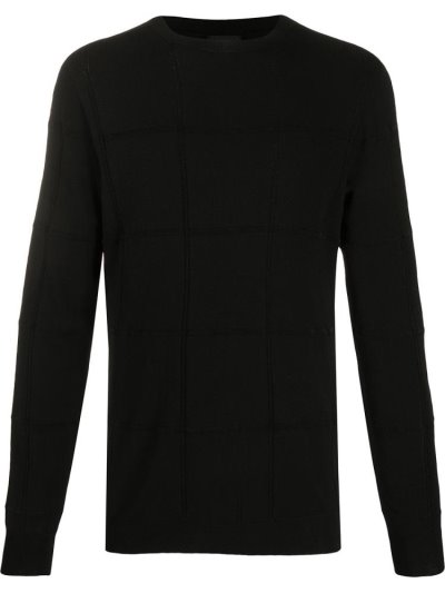 Black Giorgio Armani Crew Neck Grid Men's Jumpers | UAE39267