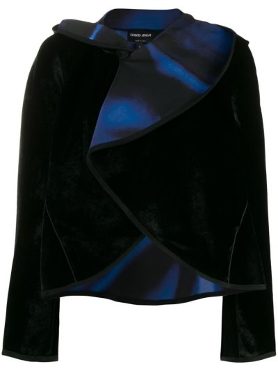Black Giorgio Armani Draped Collar Velvet Women's Jackets | UAE19085