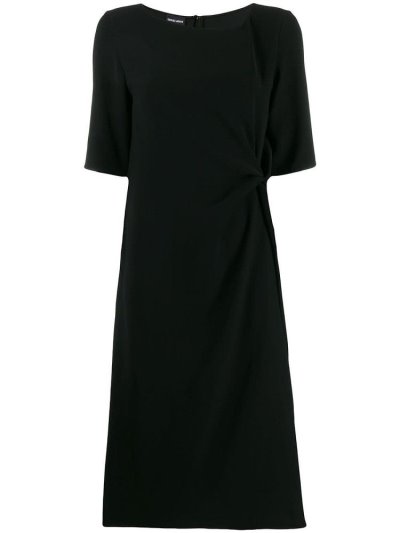 Black Giorgio Armani Draped Detail Women's Dress | UAE73073