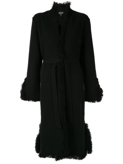 Black Giorgio Armani Fringe Trimmed Women's Coats | UAE17846
