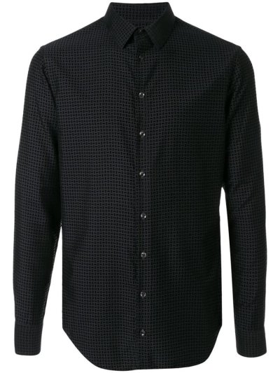 Black Giorgio Armani Geometric Print Men's Shirts | UAE01353