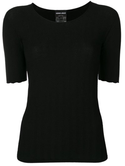 Black Giorgio Armani Herringbone Texture Knitted Women's Tops | UAE16634