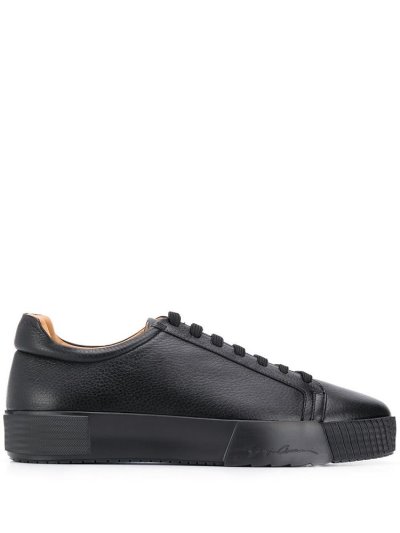 Black Giorgio Armani Leather Lace Up Men's Sneakers | UAE94836