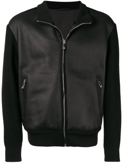 Black Giorgio Armani Leather Men's Bomber Jacket | UAE75220