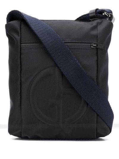 Black Giorgio Armani Logo Embossed Men's Messenger Bags | UAE81826