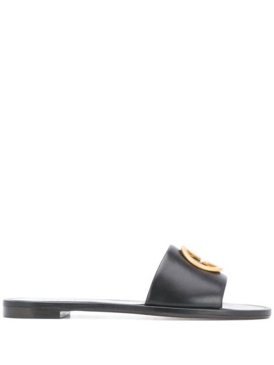 Black Giorgio Armani Logo Plaque Flat Women's Sandals | UAE26087