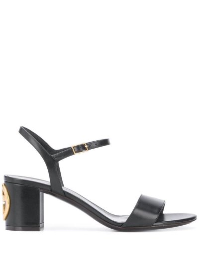 Black Giorgio Armani Logo Plaque 60mm Women's Sandals | UAE54786