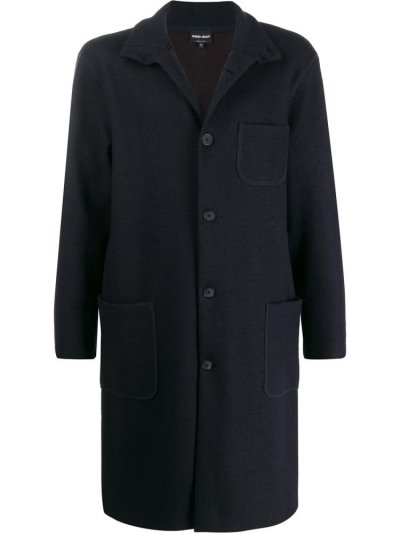 Black Giorgio Armani Long Buttoned Men's Coats | UAE64792