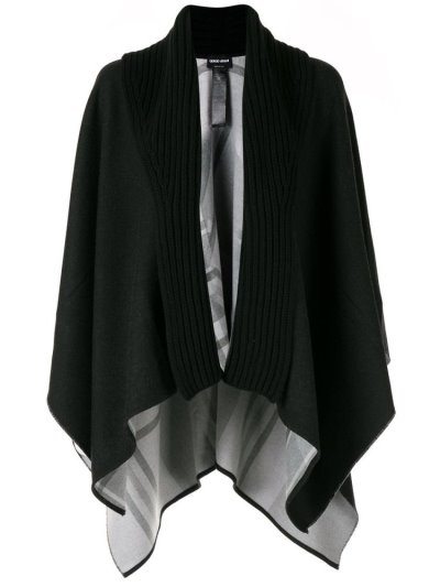 Black Giorgio Armani Oversized Ribbed Collar Poncho Women's Coats | UAE68966