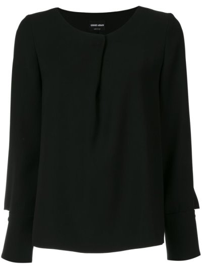 Black Giorgio Armani Pleated Long Sleeve Women's Blouse | UAE50111