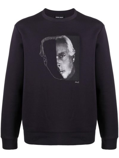 Black Giorgio Armani Portrait Print Men's Sweatshirts | UAE67755