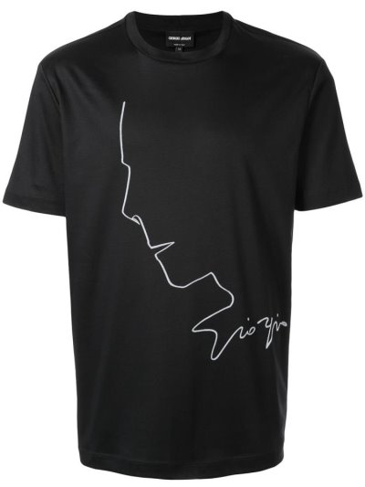 Black Giorgio Armani Profile Sketch Print Men's T Shirts | UAE87884
