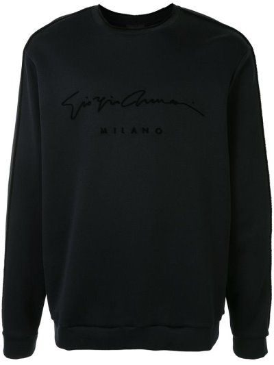 Black Giorgio Armani Signature Logo Print Men's Sweatshirts | UAE13445