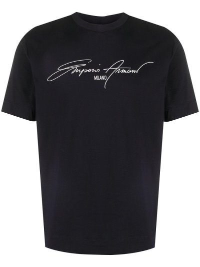 Black Giorgio Armani Signature Logo Print Men's T Shirts | UAE53297