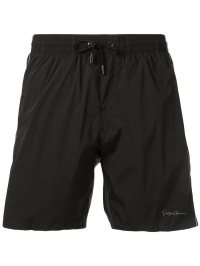 Black Giorgio Armani Signature Logo Men's Swim Shorts | UAE81374