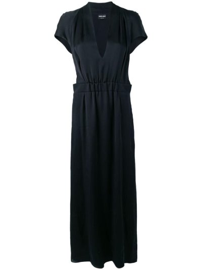 Black Giorgio Armani V Neck Draped Maxi Women's Dress | UAE91513
