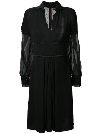 Black Giorgio Armani V Neck Sheer Sleeves Women's Dress | UAE21463